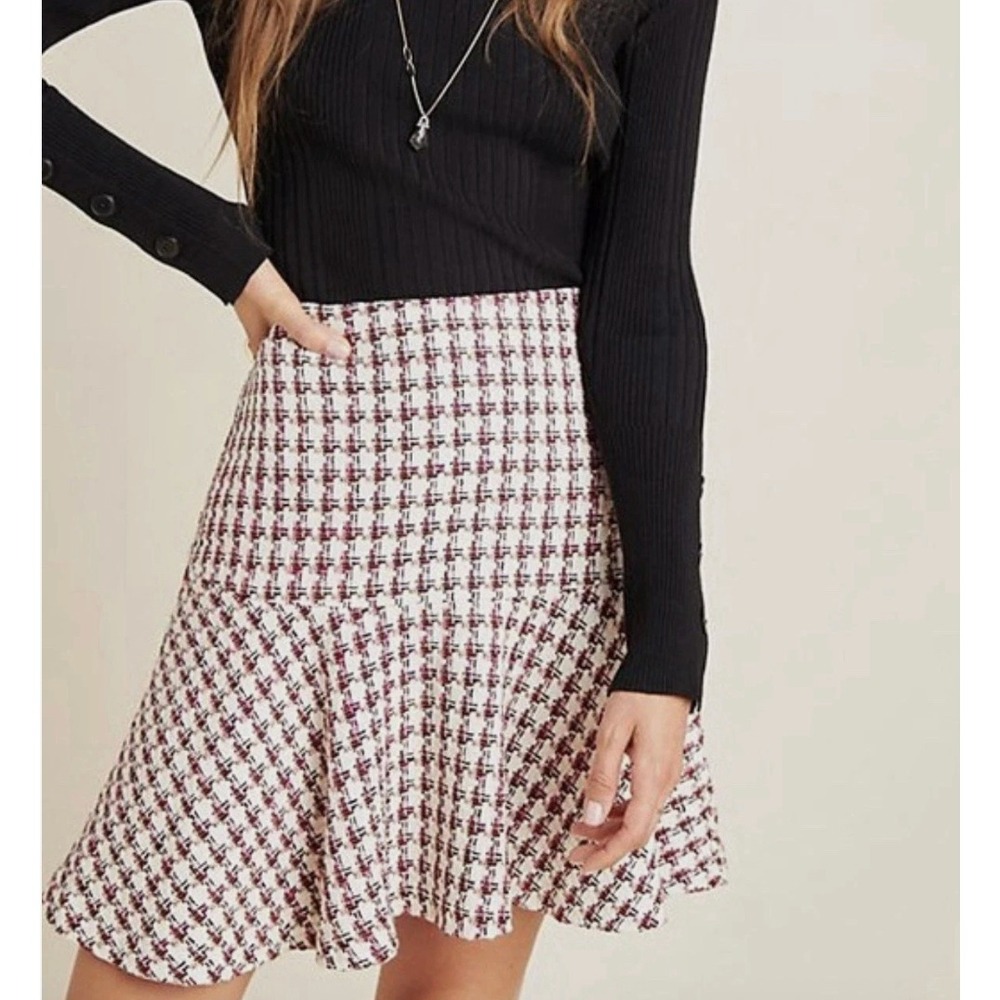 Anthropologie Maeve Bobbie Plaid Flounced Mini Skirt Womens 0 Tweed Academia